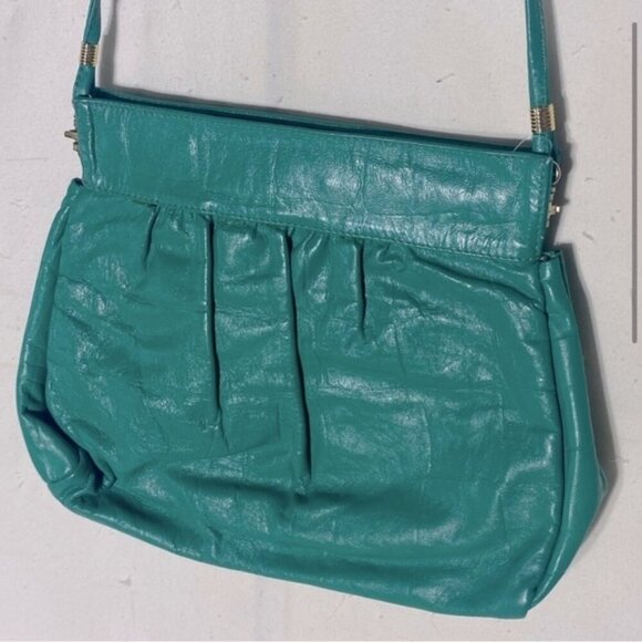 Vintage Green Leather Cross Body Bag Purse - Picture 3 of 11